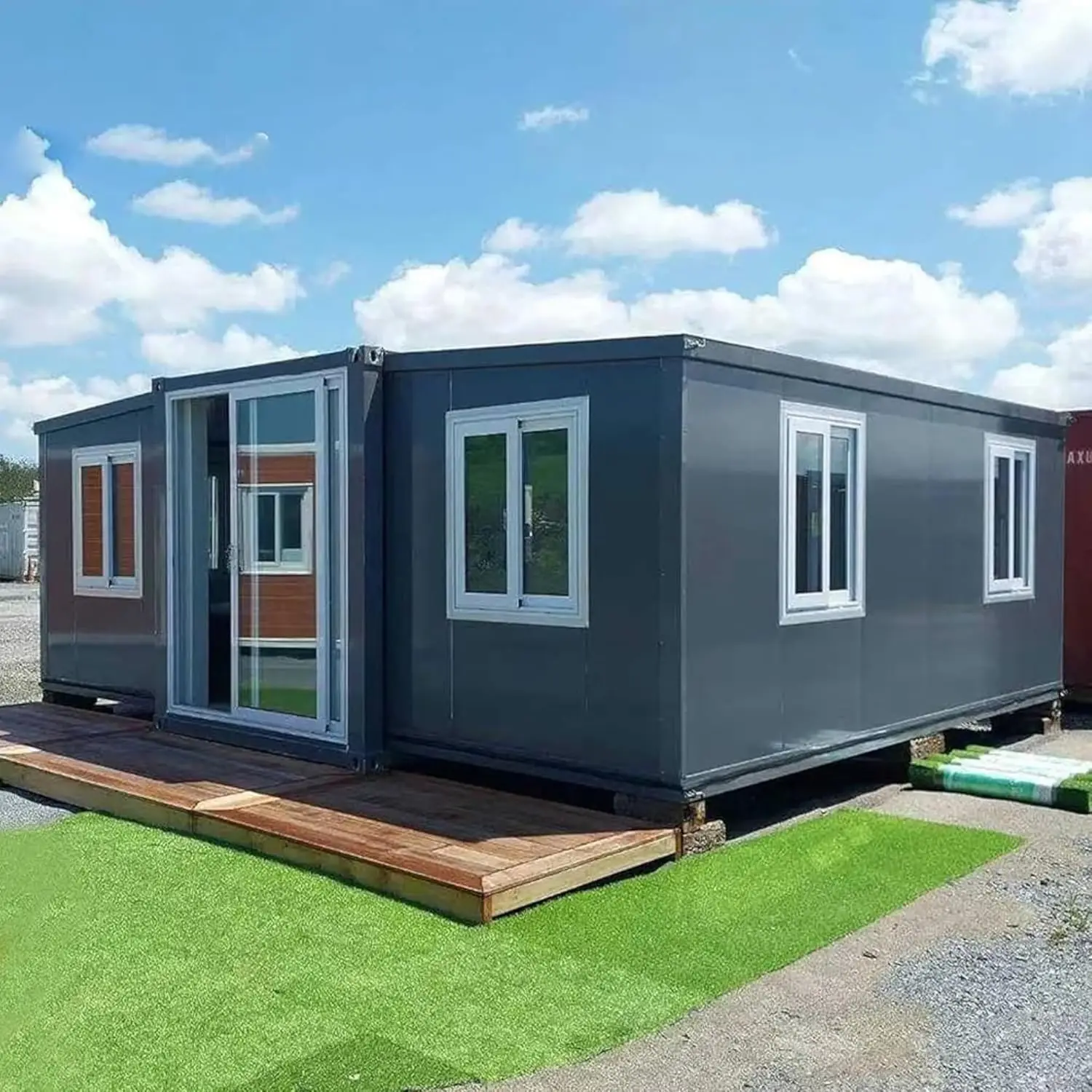 Prefabricated House 30 Ft Expandable Container House Ready to Live House with Bedroom Bathroom Kitchen, Large, Red, Grey,