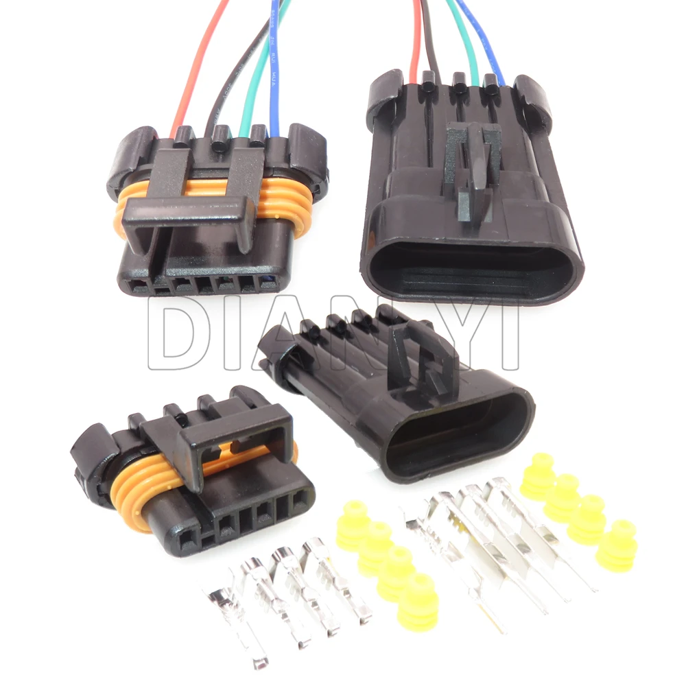 1 Set 4 Way AC Assembly Car Oxygen Sensor Waterproof Connectors With Cables 12162144 12162102 Auto Male Female Wiring Socket