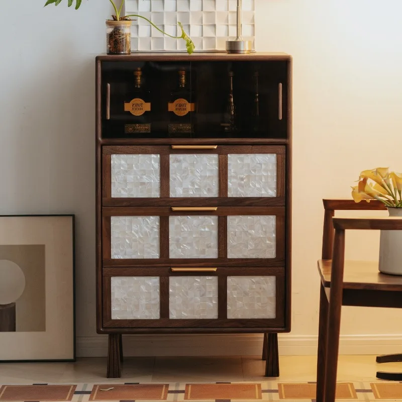 black walnut solid wood three-bucket cabinet, bedroom home storage cabinet, Nordic drawer cabinet, bedside cabinet, locker
