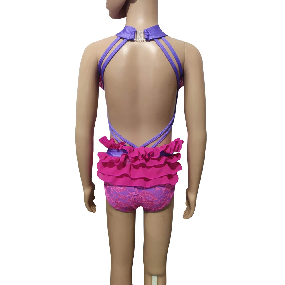

Kids Girls Nylon Lace Chiffon Jazz Gymnastic Suit Gymnastic Dance Body Ballet Performance Clothing