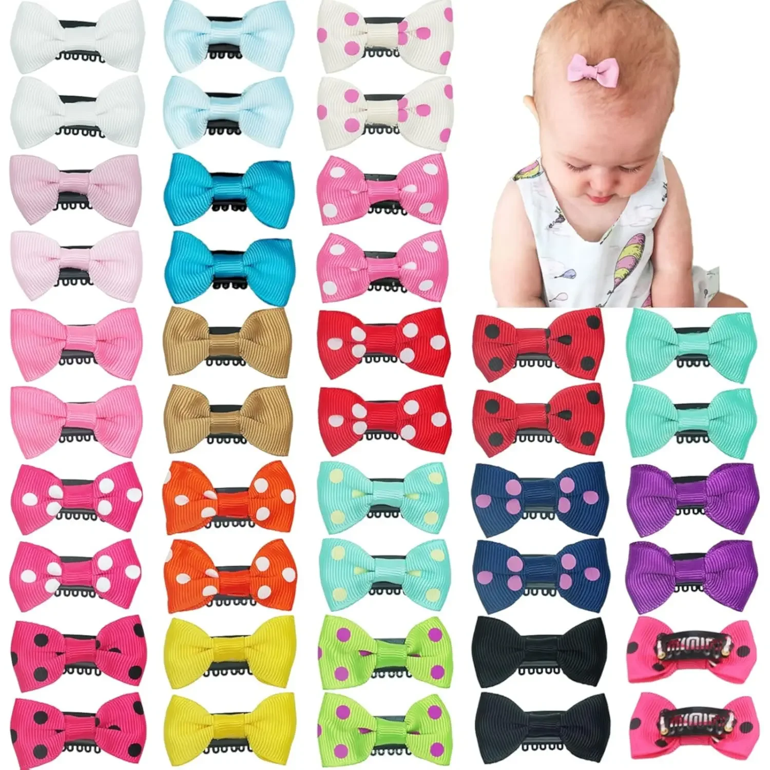 

20/40PCS Baby Girls Fine Hair Clips 1.75Inch Grosgrain Ribbon Hair Bows Snap Hair Clips Barrettes Handmade Hair Accessories