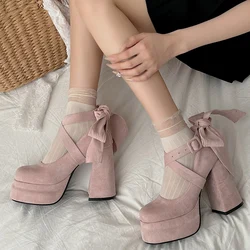 Luxury Shoes Fashion Designer Platform Women Mary Jane Shoes Cross Strap Thick Heel Shoes Ladies College Style Dress Pumps Shoe