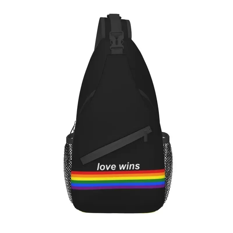 Love Wins Pride Stripe Sling Bag Cool GLBT LGBT Gay Lesbian Pride Flag Shoulder Chest Crossbody Backpack Traveling Daypack