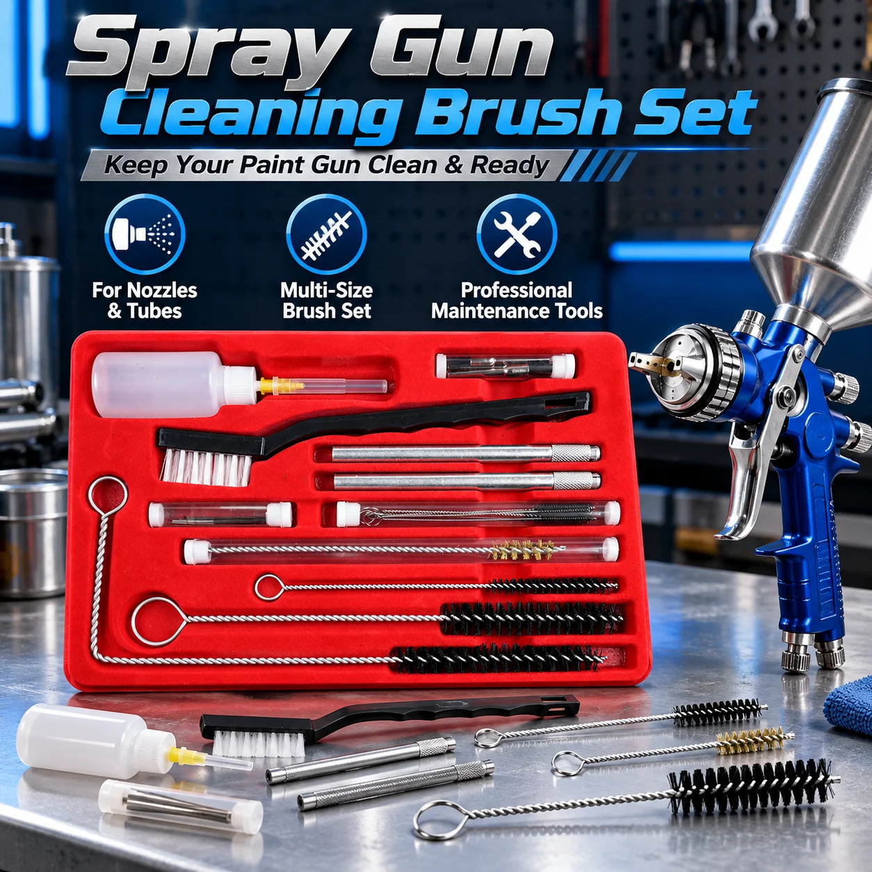 Professional Paint Spray Gun Cleaning Kit 22PCS Brush Needle Set for Nozzle Tube Airbrush Detail Cleaning Paint Residue Tools