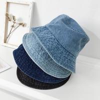 Denim Fisherman Hat Retro Style Unisex Sun Basin Hat Flat Top Short Brim Solid Color Thin Bucket Hat Headwear 벙어리 모자