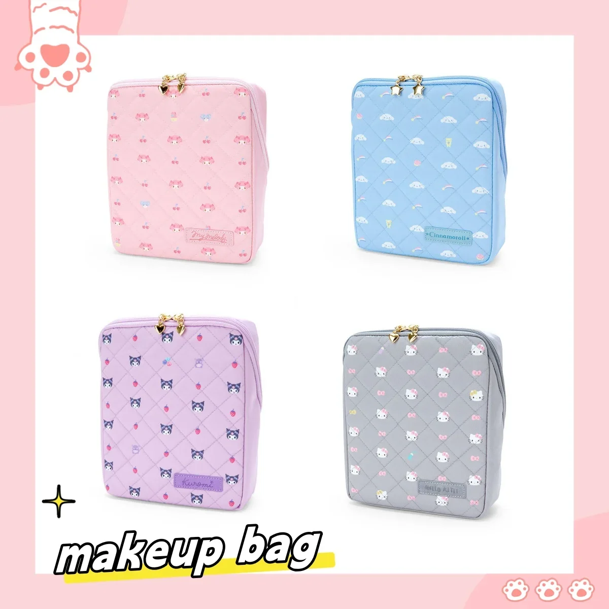 Sanrio trousse de maquillage kuromi cannelle plaid main porte-carte cosmétique stockage grande capacité côté pour dames anime cadeau d'anniversaire