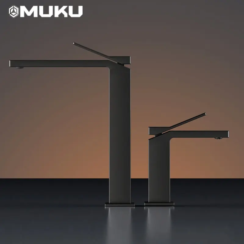 

Minimalist Square Golden Gray and Black Gun White Copper Hot and Cold Basin Faucet Table Basin High and Short