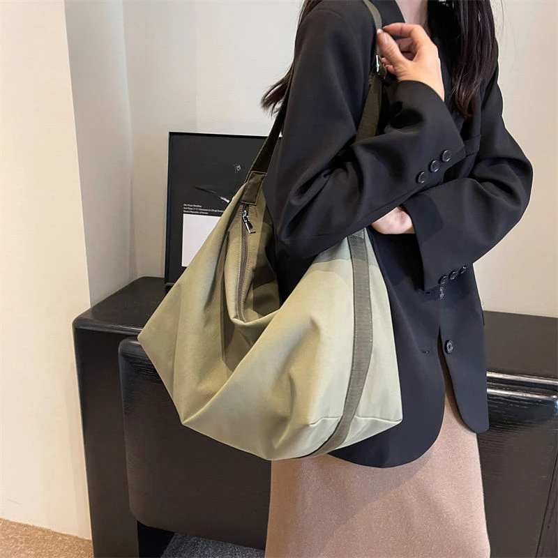 Large Capacity School Canvas Bag Commuting Fallow Solid Color Fashion All-match One Shoulder Wear Across The Body Tote Bag Girl