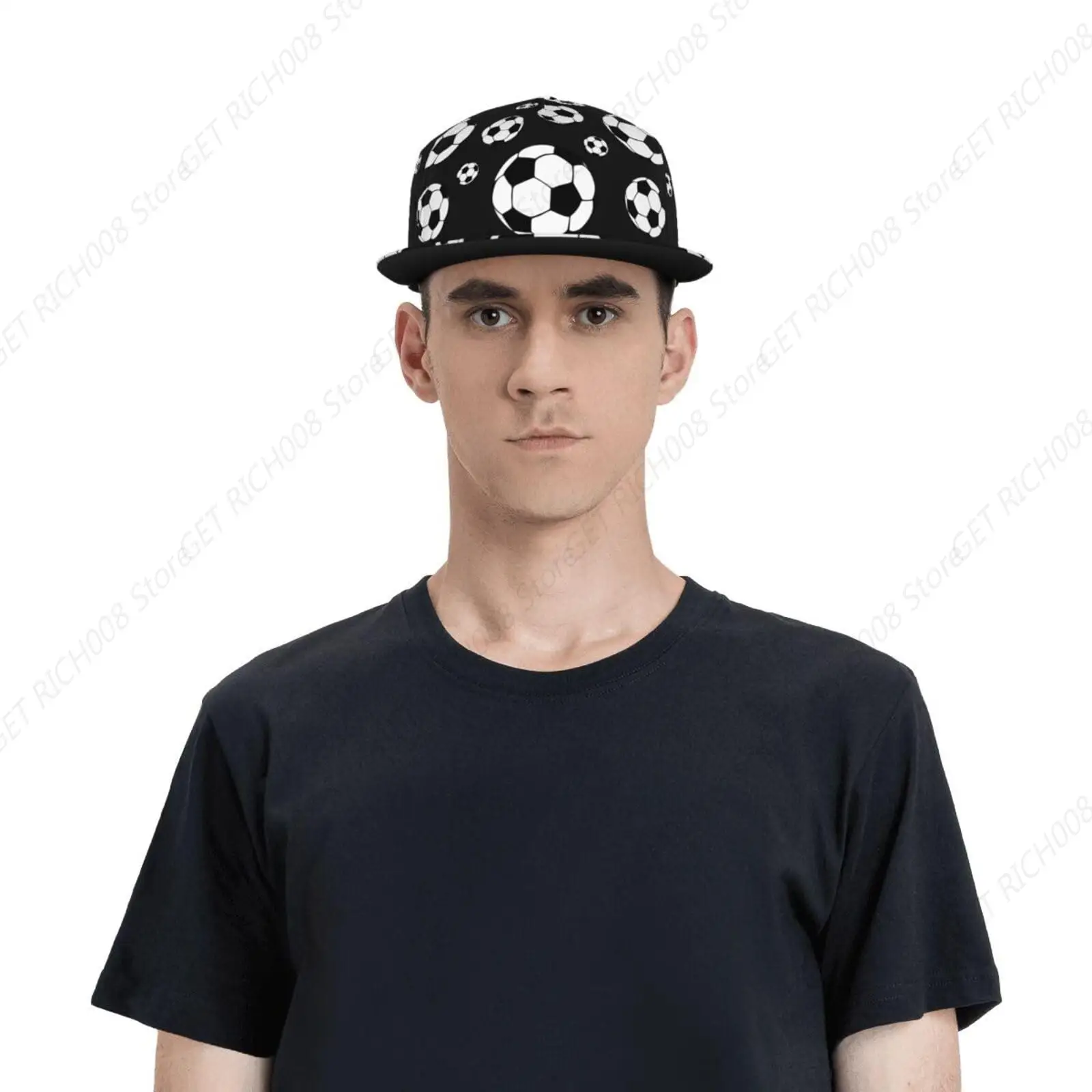 Balones de fútbol Gorra de ala plana Snapback de fútbol, gorra de béisbol ajustable transpirable con sombrero de Hip Hop fresco para exteriores