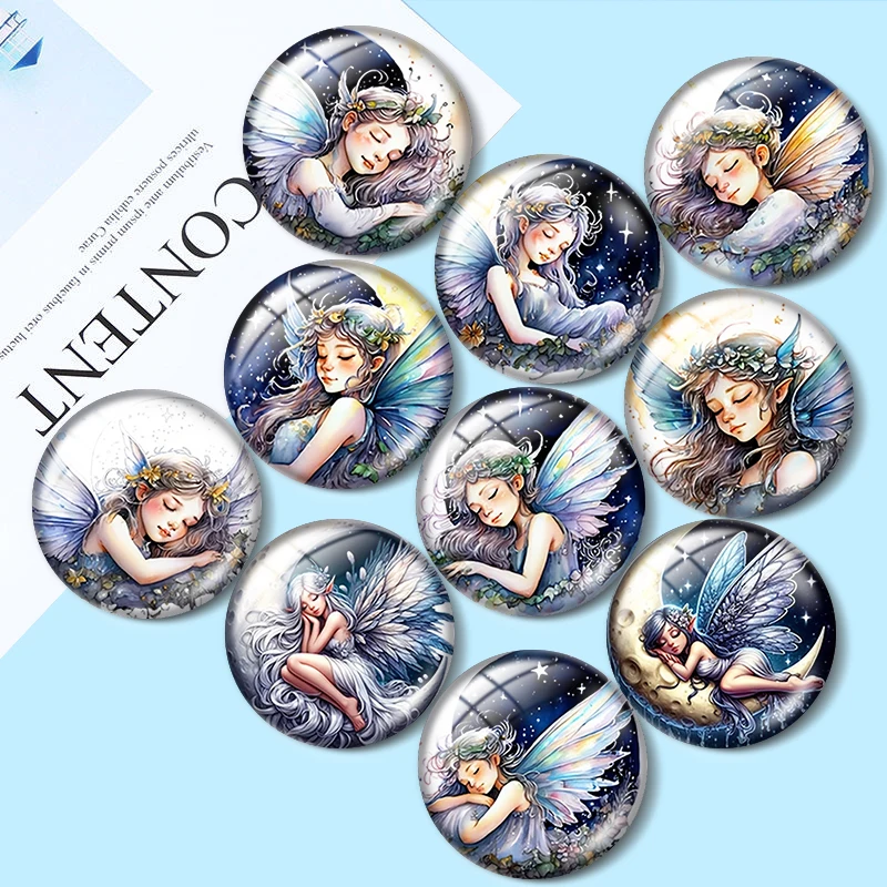 Sleeping Moon Fairy 12/18/20/25mm glass cabochon  bracelet pendant rings for jewelry demo earrings back Making findings
