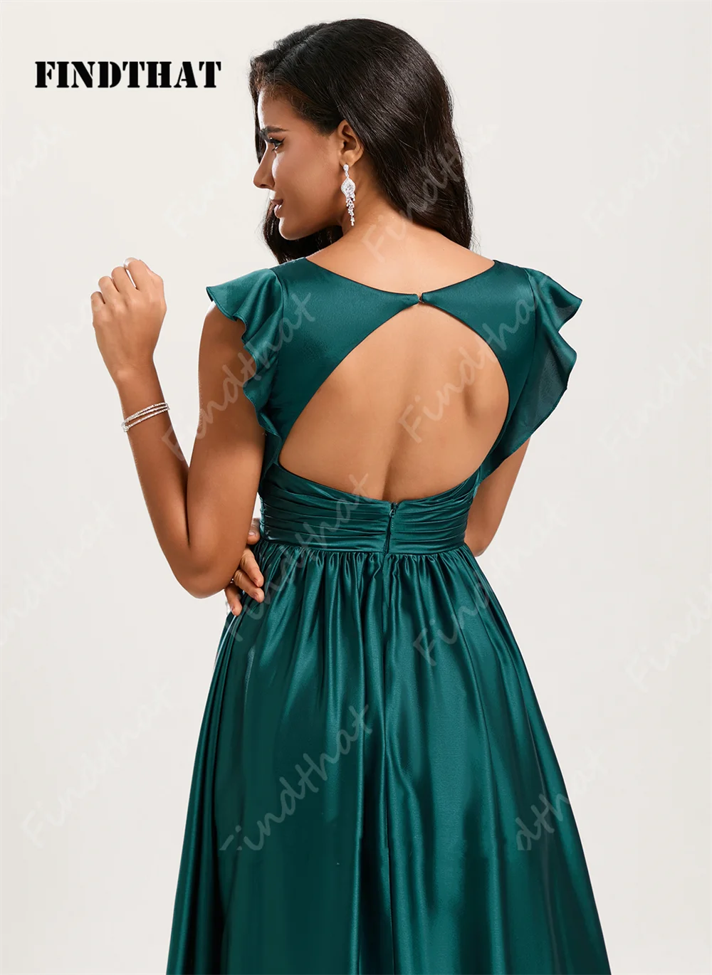 Findthat Elegant Ruched V-Neck Bridesmaid Dresses 2024 Sleeveless A-Line Hunter Green O-Backless Prom Party Gowns Floor Length