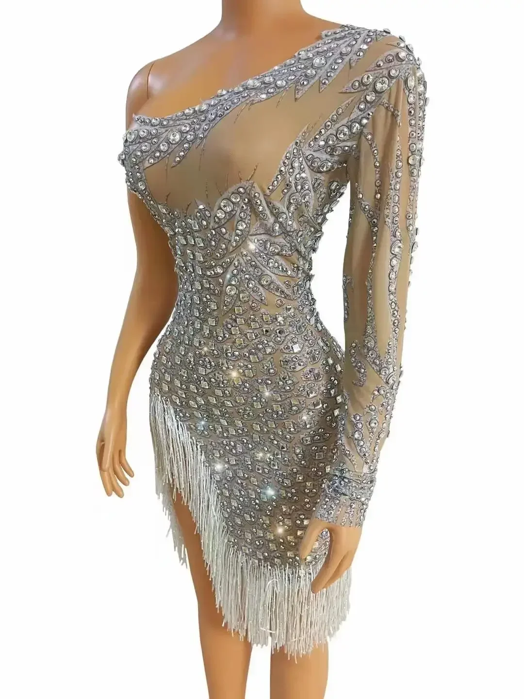 Birthday Chill Dress For Women 2022 Party Drag Queen Stage Wear Rhinestone Music Festival Outfit Fringe Shinning Glister