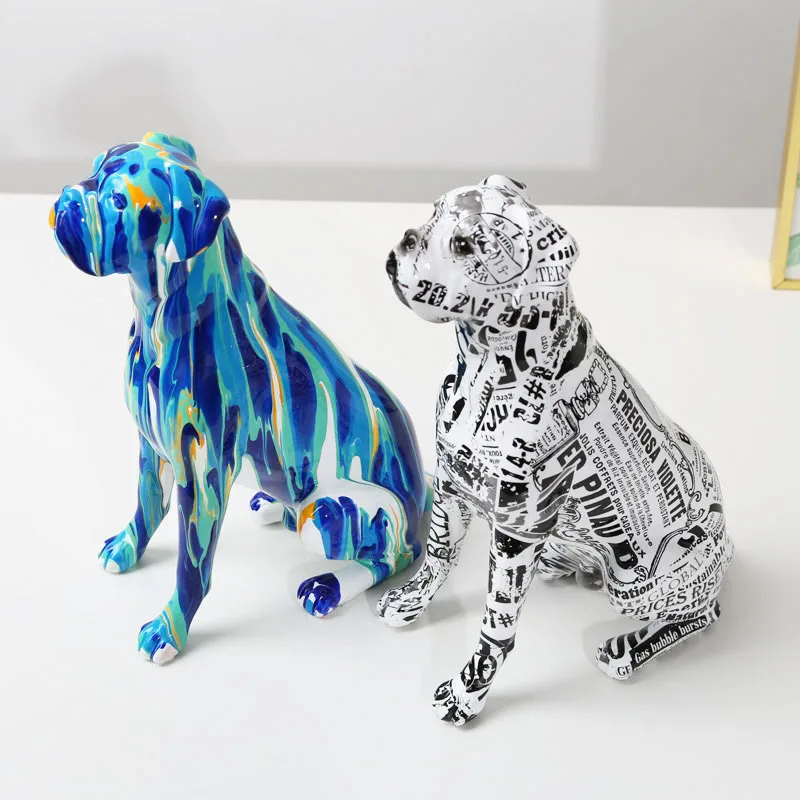 Creative Art Splash Color Painted  Room Color Boxer  Dog Statue Decorations Home Entrance Wine Cabinet Office Decor Resin Crafts