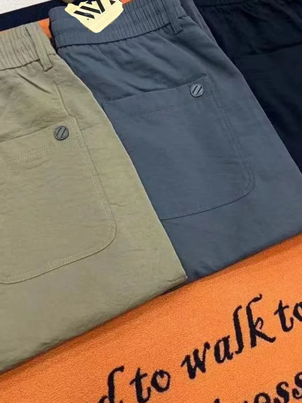 

Ice Silk Loose Fit Nine-Tenths Straight Leg Sports Pants Men's Casual Thin Summer Long Trousers Faionable Harajuku Sle