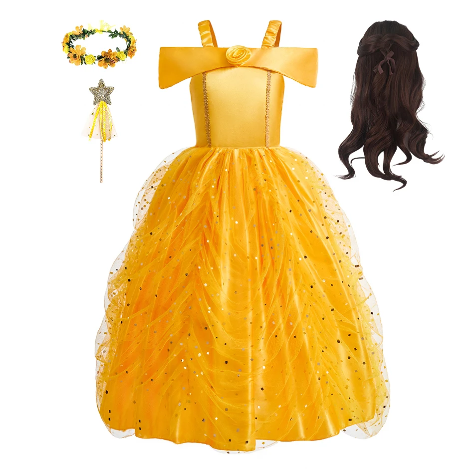 

Костюм на Хэллоуин, платья принцессы для девочек, детское карнавальное праздничное бальное платье, детская одежда принцессы Белль, одежда для косплея, наряд королевы-подростков