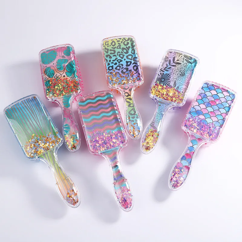 Girl Cartoon Plastic Airbag Comb Quicksand Sequin Hairdressing Comb Plastic Comb Glitter Massage Comb Cartoon Cute Fruit Comb