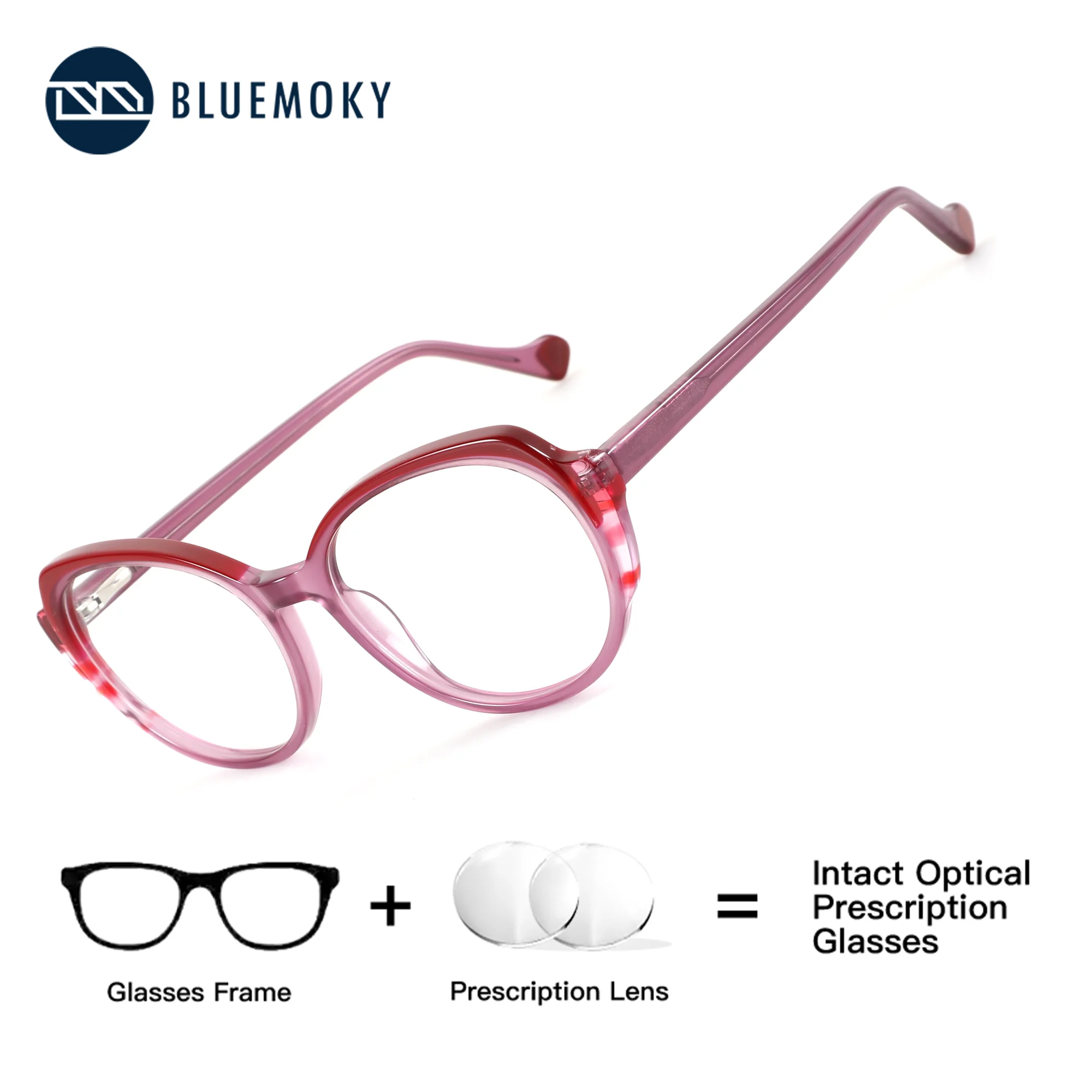 

BLUEMOKY Classic Round Acetate Prescription Glasses Women Photochromic Anti Blue Light Vision Correction Optical Eyewear