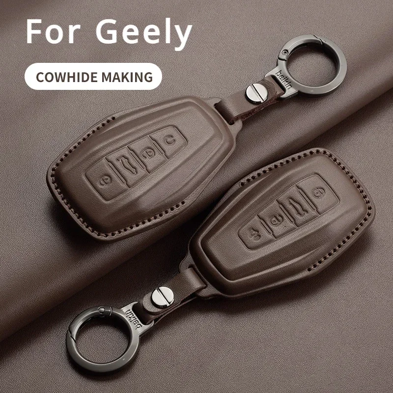 

Leather Car Remote Key Case Cover For Geely Emgrand X7 EX7 Coolray 2019 2020 GT GC9 Borui Atlas Boyue NL3 Keychain Accessories