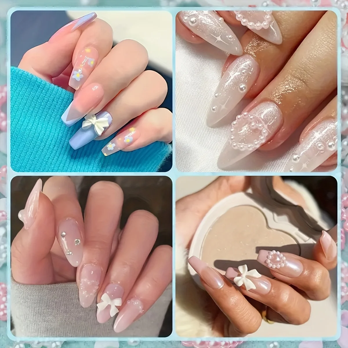 Ciondoli per unghie multiforme 3D da 700 pezzi e retro piatto, stili misti con fiocco a forma di cuore e stella per nail art