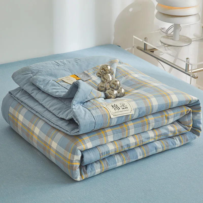 Volledig katoenen zomer quilt met lange stapel airconditioning gewatteerd quilt wasbaar plaid Zacht dekbed voor dubbel twin queensize bed