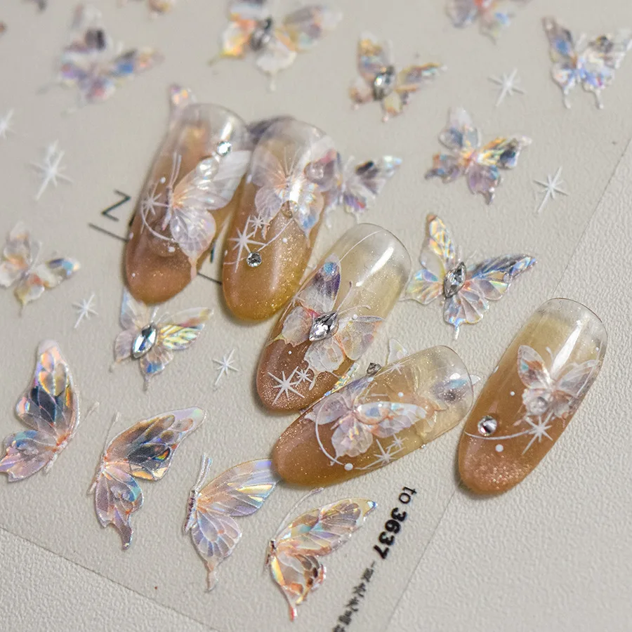 5D Relief Glitter Diamonds Body Starry Cognac Magic Butterfly Adhesive Nail Art Stickers Decals Manicure Ornaments Accessories