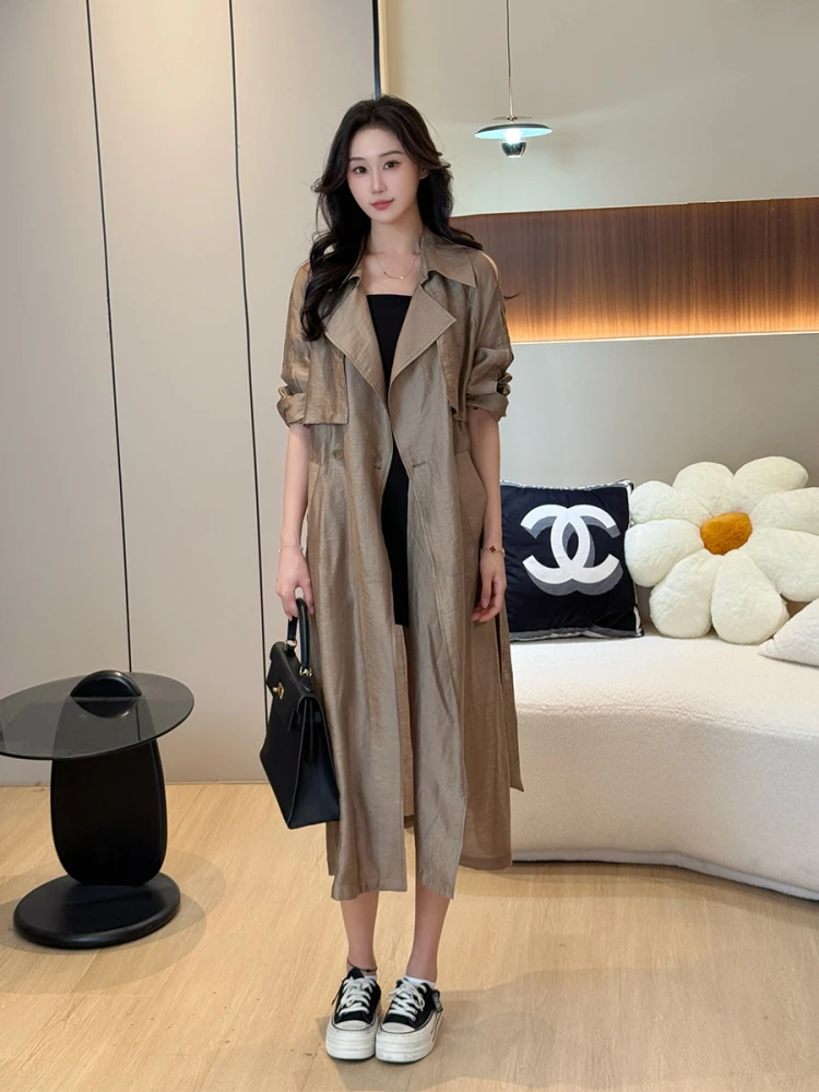 

Women'S Fashionable Trench Suede Brown Leather Zipper Tight Waist Split Hem Pu Black Stylish Green Belted Fit Travel