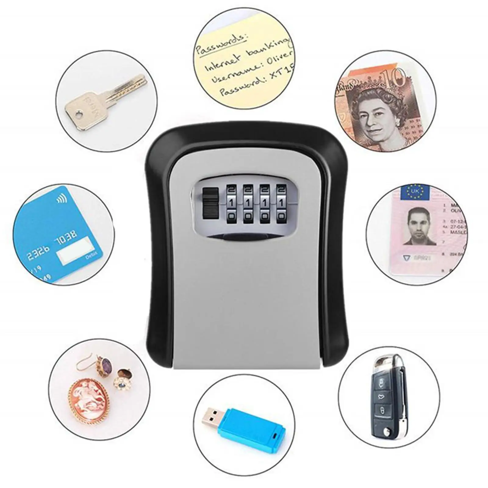 Wall Mount Key Storage Secret Box Organizer 4 Digit Combination Password Security Code Lock No Key Home Key Safe Plastic Box