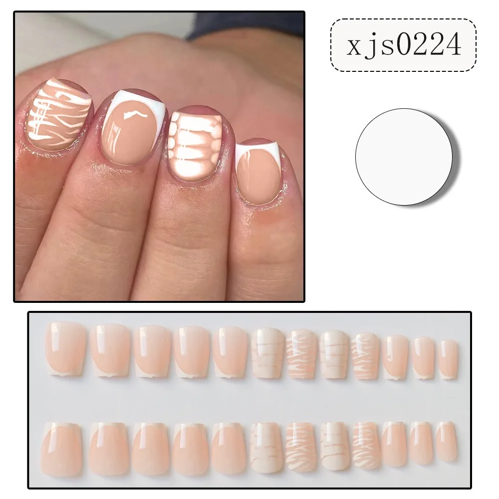 Wearable Manicure French Fake Nails Waterproof Full Cover Square Head Ballerina False Nail Short T-Shaped Nail Tips Girl