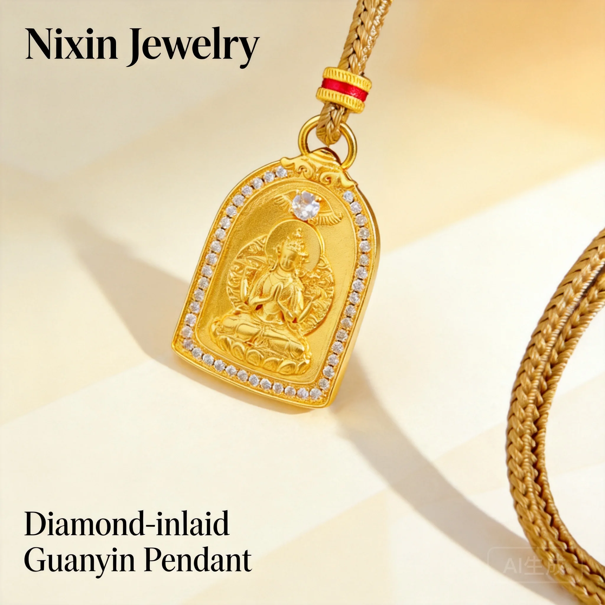 Unisex Thousand Hand Guanyin Pendant Necklace 2026 Vietnamese Sand Gold Micro Inlaid Zircon High Color Retention Blessing Braide