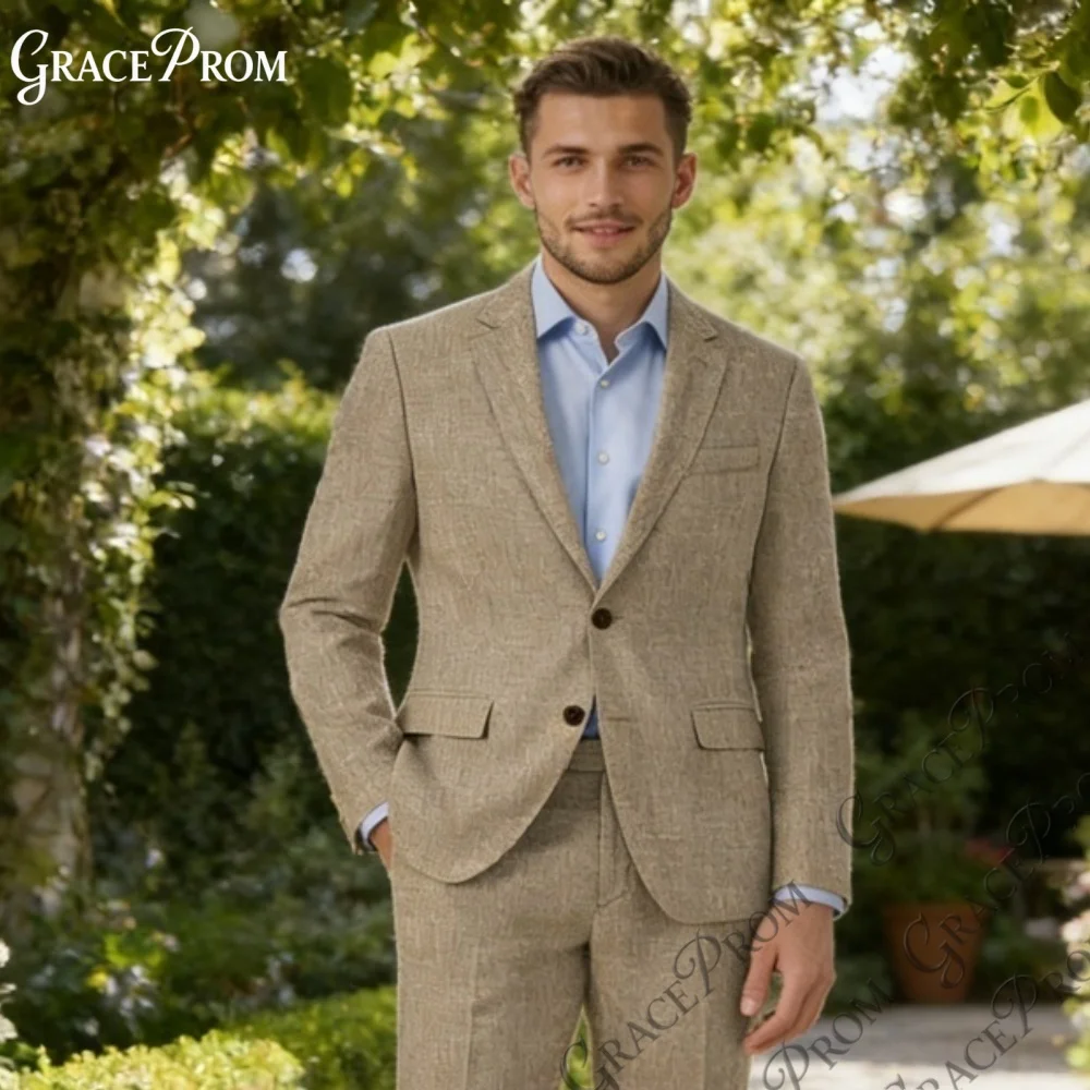 

Classic Linen Men 2PCS Suit Set Slim Fit Notch Lapel Blazer Pants Versatile for Groom Wedding Prom or Modern Casual Occasions