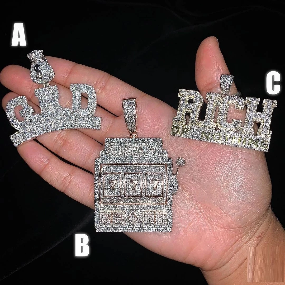 2025 Iced Out Full 5A Cubic Zircon Letter Number Lucky 777 Charm Pendant Necklace With Rope Chain Hip Hop Men Boy Charm Jewelry