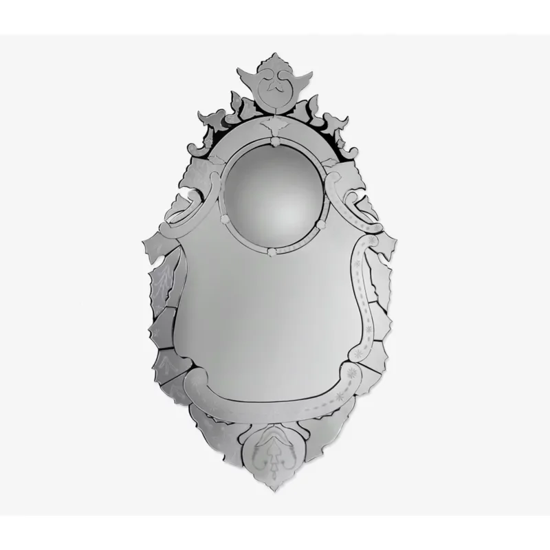 Home Hotel Living Room Elegant Convex Wall Mirror Furniture with Handmade Wood Frame, Gold and Black Lacquer Finishes