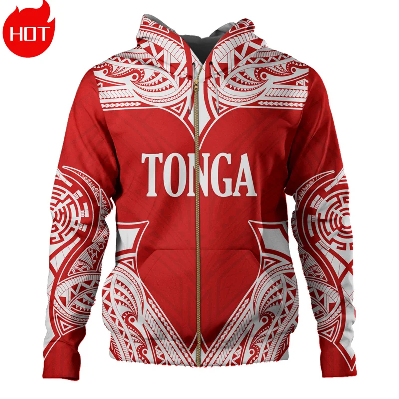 3D Printed The Kingdom Of Tonga National Flag Zip Up Hoodies Tonga Coat Of Arms Graphic Zipper Sweatshirts Vintage Mens Clothing