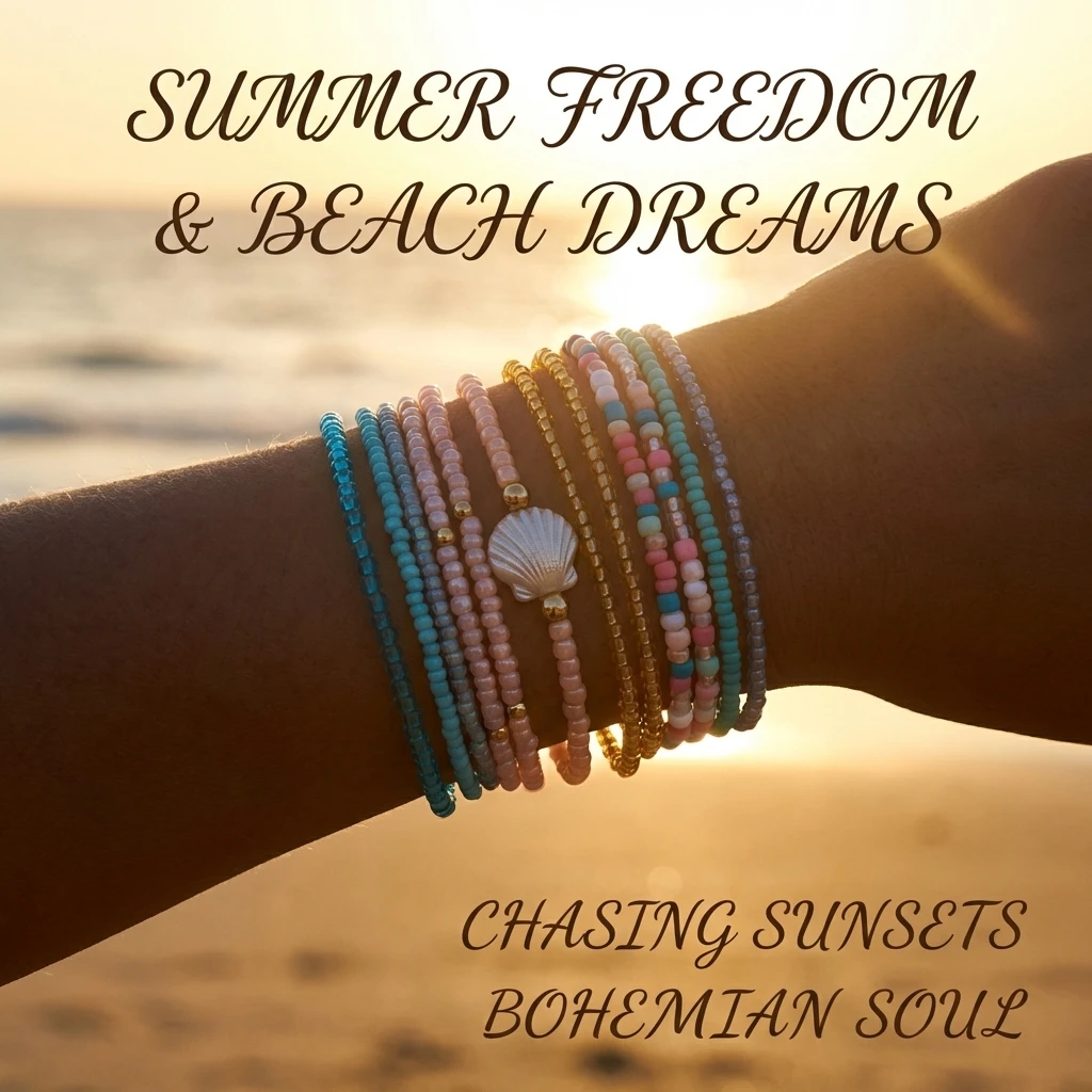 17-teiliges Boho Muschel-inspiriertes Perlenarmband-Set für Frauen Pastellfarbener Mehrlagiger Handgelenkschmuck Sommer Strand Urlaub Accessoires – Detail 1