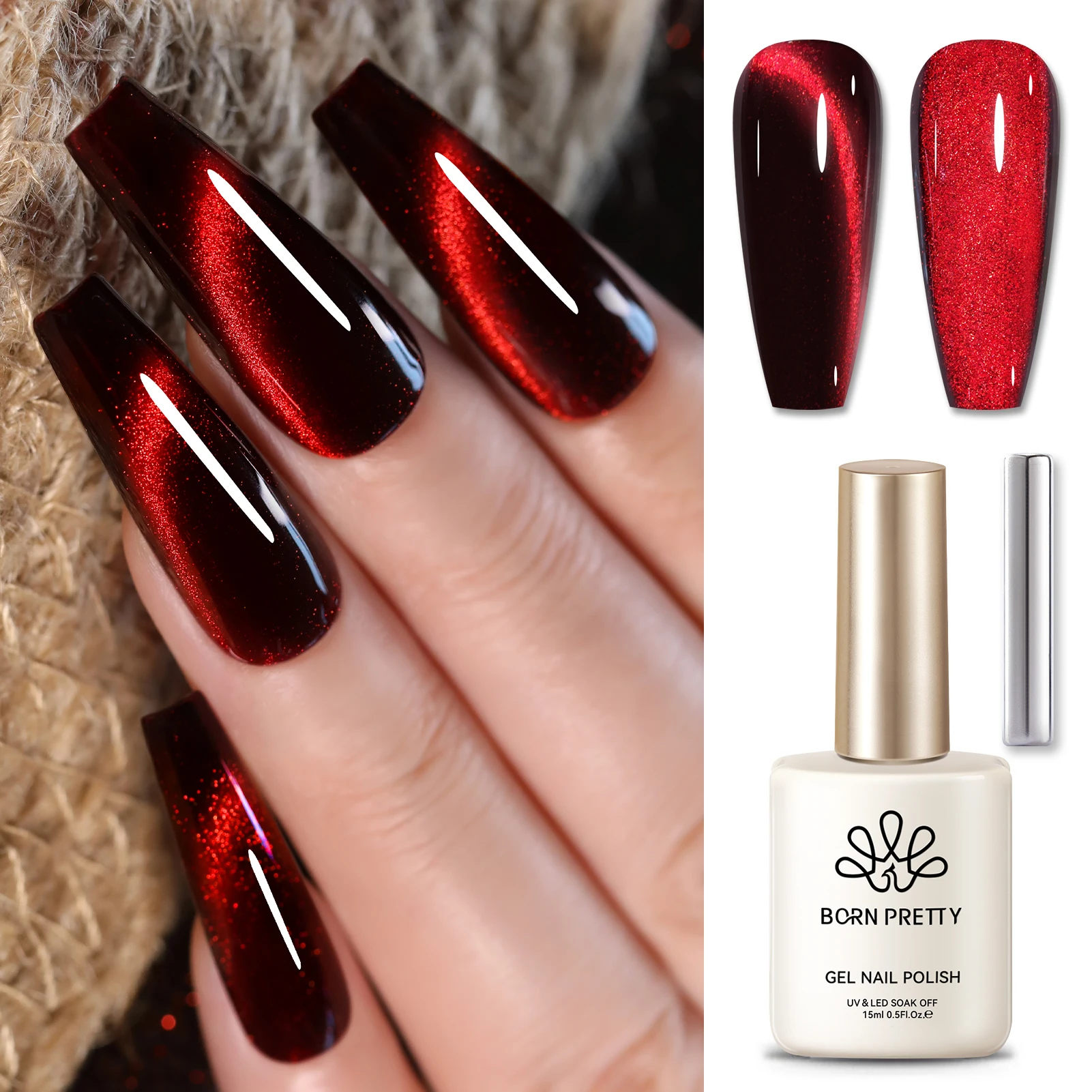 

BORN PRETTY Red Spider Lily Gel Nail Polish Cat Magnetic Effect Semi Permanent Soak Off DIY Halloween Decorations Salon 15ml