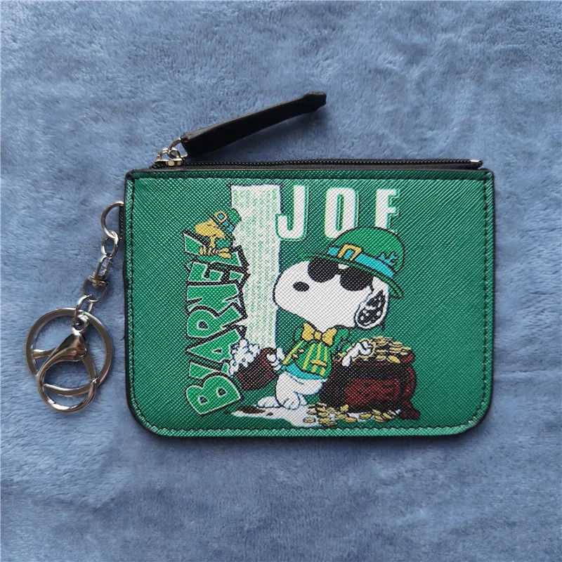 New Cartoon Charlie Snoopy Card Holder Coin Purse Puppy Leather Student Meal Card Holder Loose Wallet with Keychain