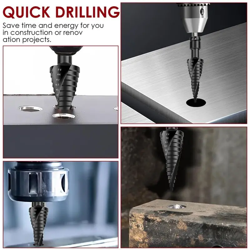 ABYN-3Pcs Step Drill Bit Set, High Speed Steel Spiral 4-32Mm Cone Cutting Spiral Flute