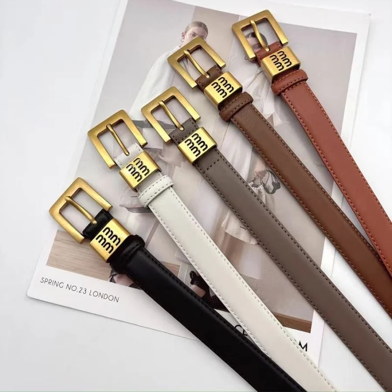 

Fashion Leather Square Gold Buckle Belt Senior Minimalist Jeans Clothing Accessories Luxury Designer Brand Belt for Women
