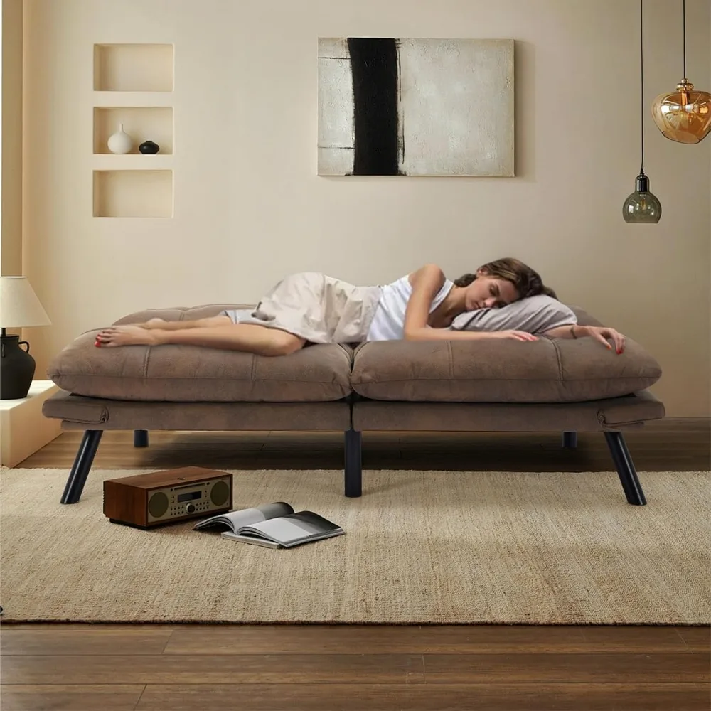 

"67" Leather Futon Sofa Bed - Convertible 2-Seater w/ Adjustable Backrest & Armrest"​
