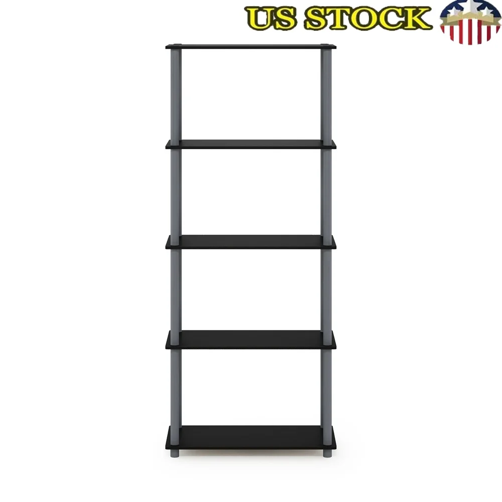 

5-Tier Multipurpose Shelf Display Rack No Tools Assembly Durable Composite Wood Freestanding Storage Unit Indoor Use Adjustable