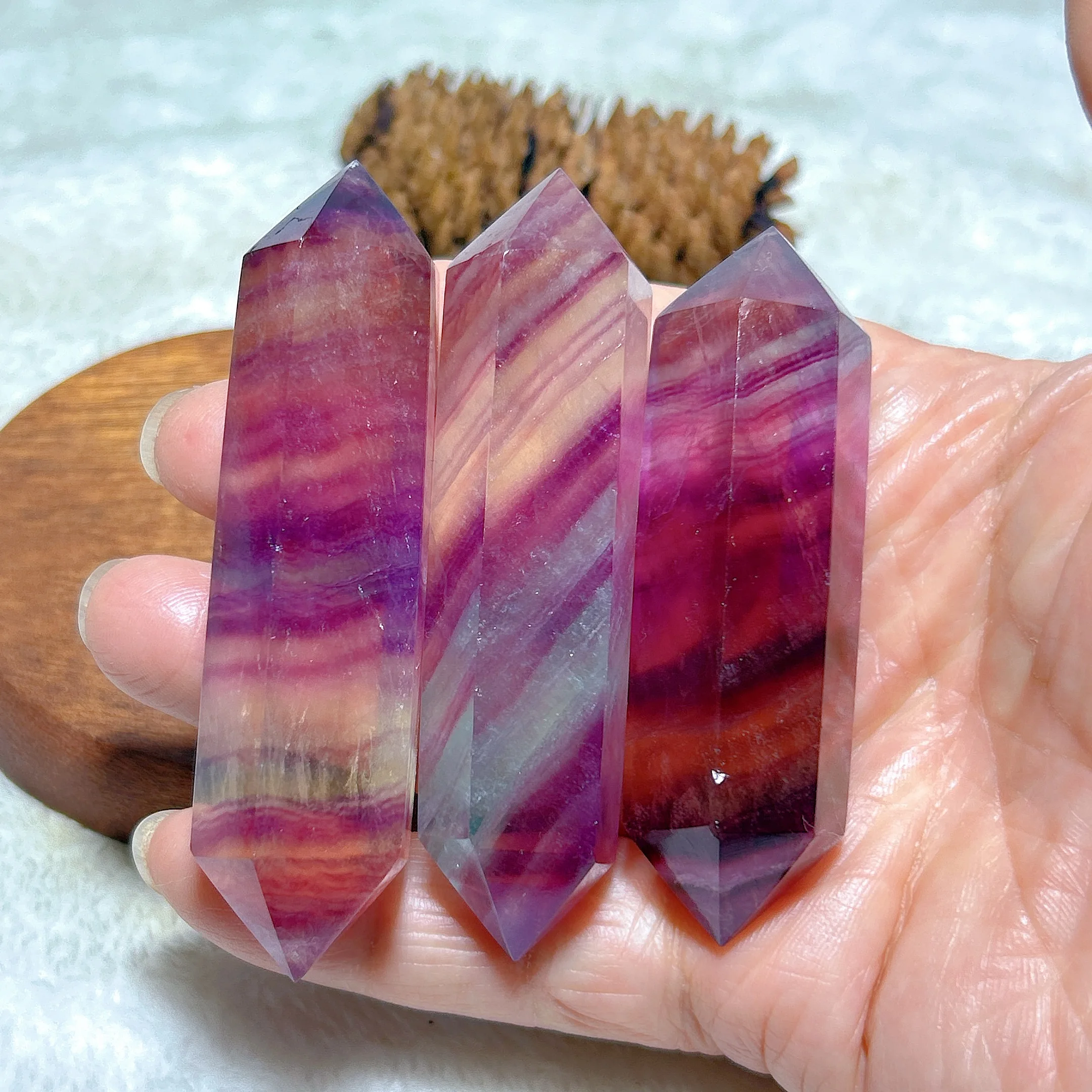 Natural Crystal Rainbow Candy Fluorite Double Point Gemstone Healing High Quality Mineral Energy Home Decorations Gift