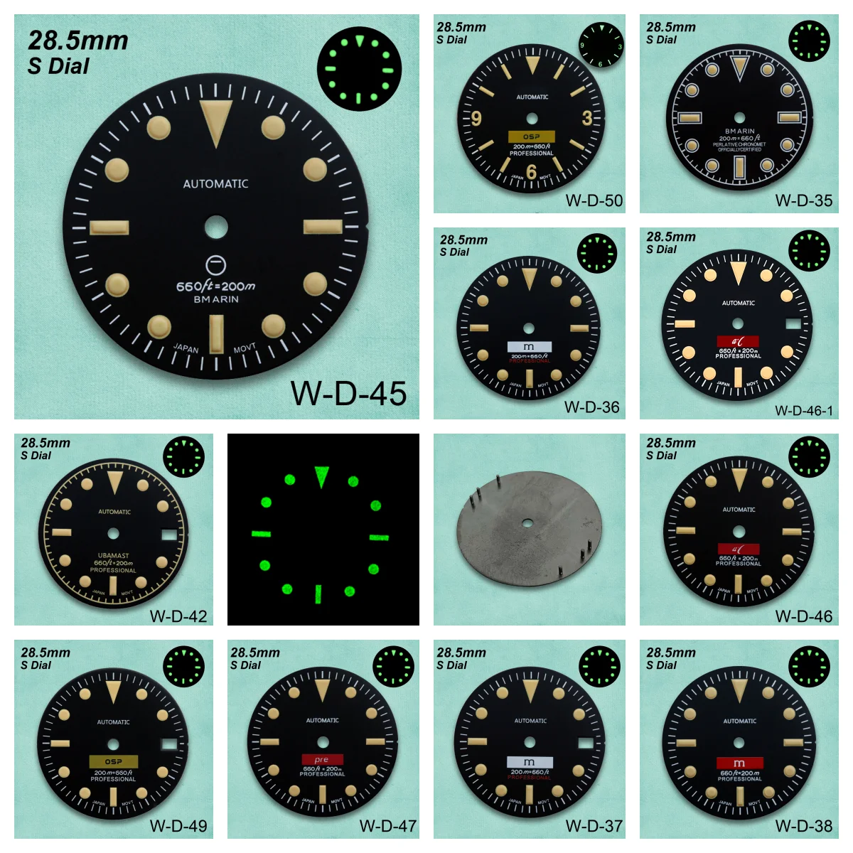 

28.5mm Retro SUB Retro S Logo Dial Green Luminous Fit NH35/NH36 Movement Watch Modification Accessories Fit 3/3.8/4.2 O'clock