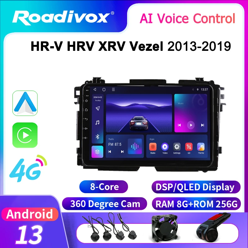 roadivox Android car radio for HR-V HRV XRV Vezel 2013 2019 GPS Navigation video Multimedia Player tape recorder  carplay