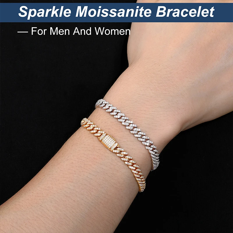 TUHE High Quality Unisex VVS1 D Color Moissanite 6mm Cuban Chain Bracelet For Men Hip Hop Jewelry