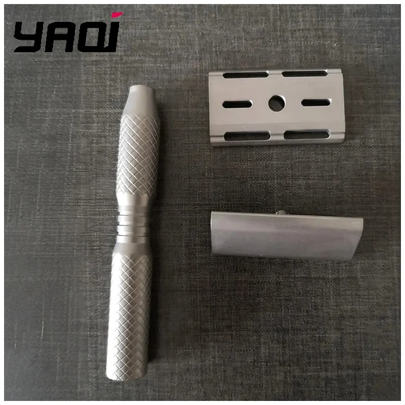 YAQI for Men Safety Razor Ghost Cross Grain Pattern Titanium Light Weight Wet Shave Best Gift Tools Shaving Products