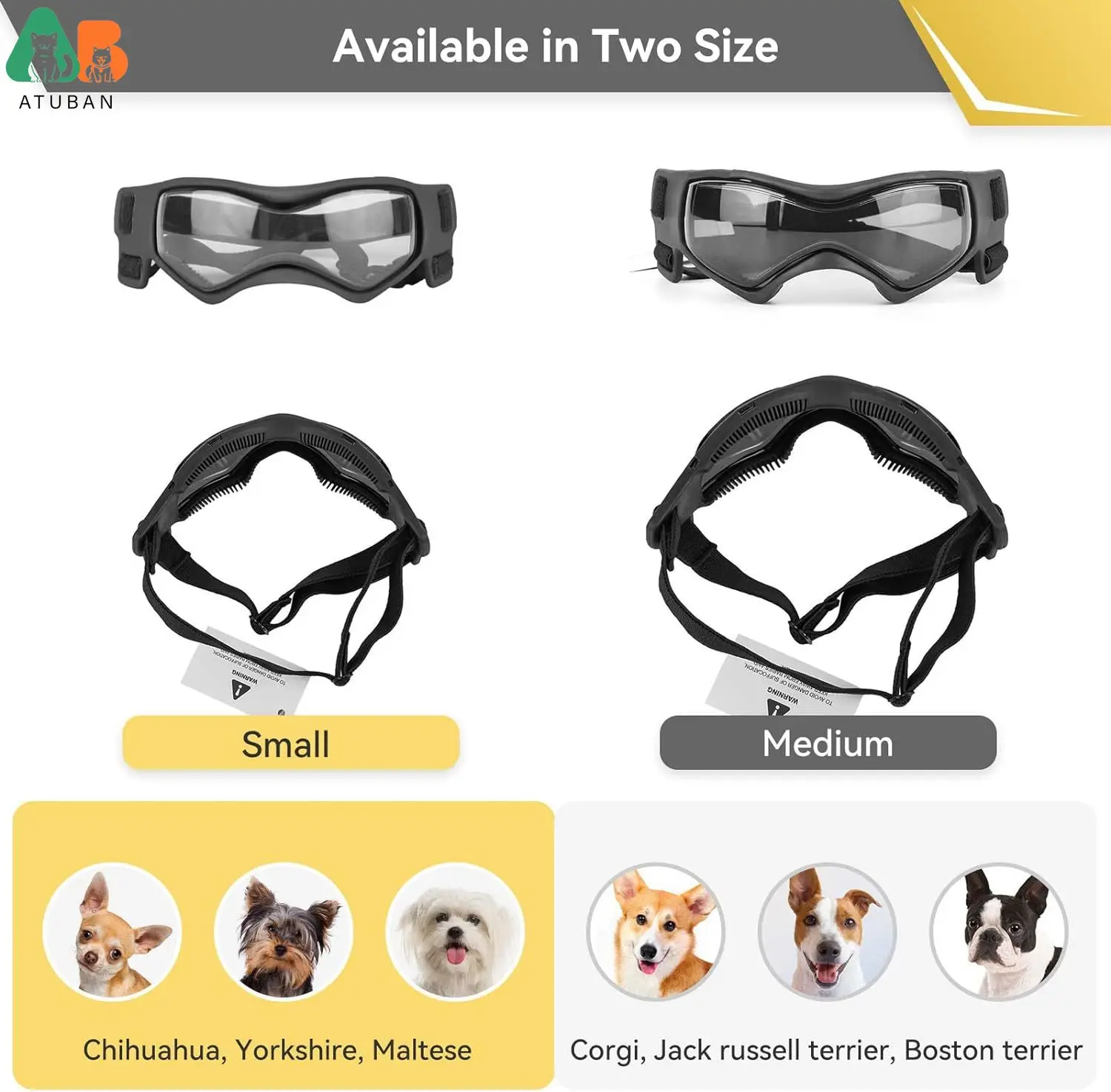 ATUBAN Dog Goggles Small Breed, Dog Sunglasses for Small Breed UV Protection Eyewear for Small Dog Outdoor Riding Driving,Small