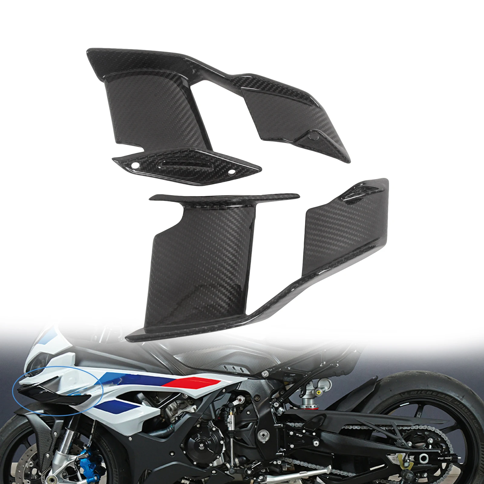 Motorcycle Carbon Fiber Front Winglets Fairing Fixed Wing Spoiler For BMW S1000R M1000R 2023