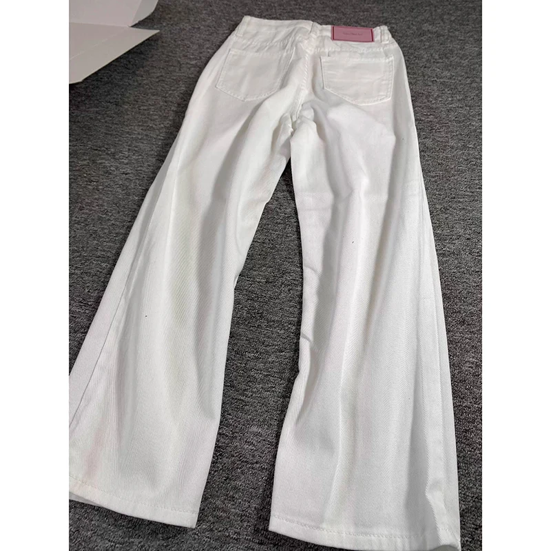 Pantaloni jeans a gamba dritta stretta bianca femminile Pantaloni classici in denim a vita alta da ragazza Pantaloni casual alla moda coreana da donna