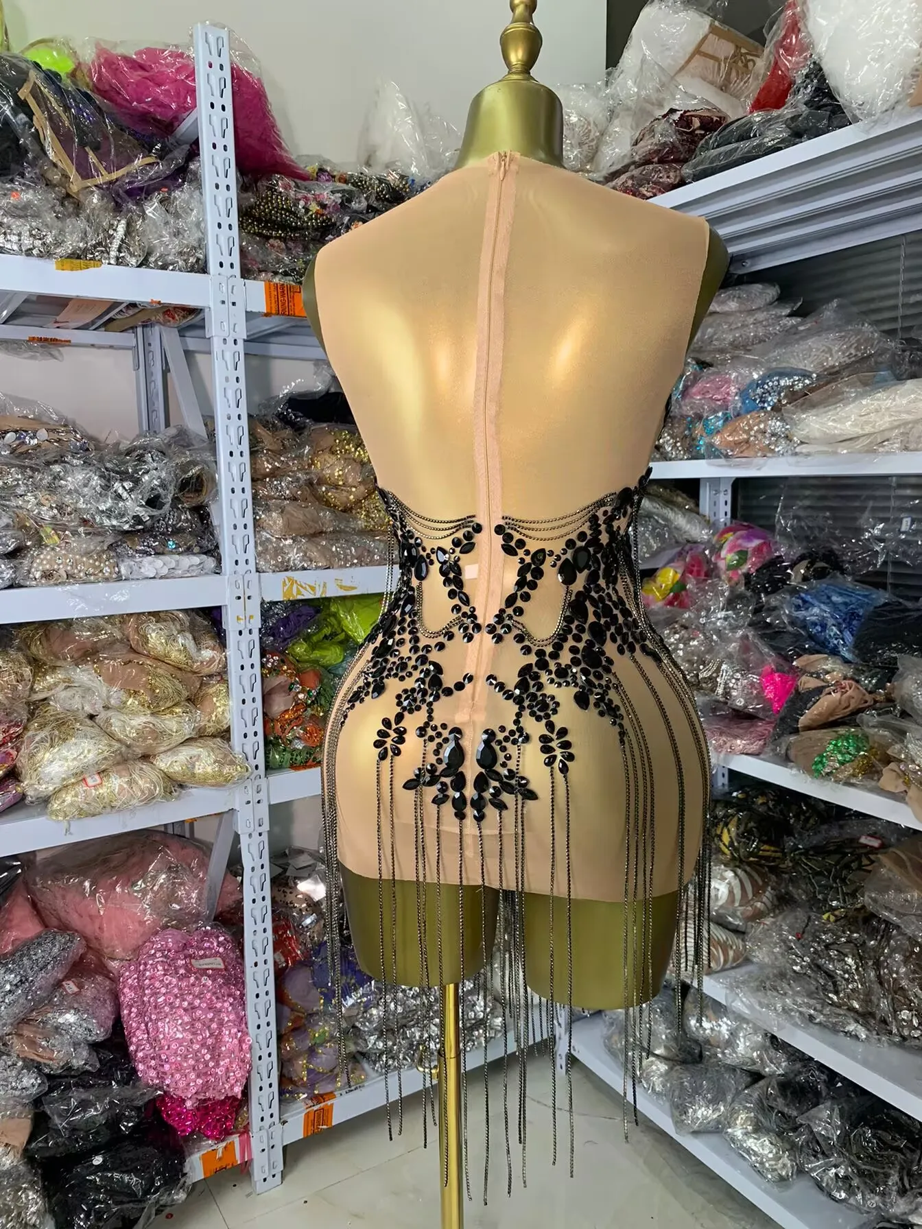 Donne di lusso estate nero strass nappa maglia aderente mini abito corto sexy showgirl night club party costumi di scena