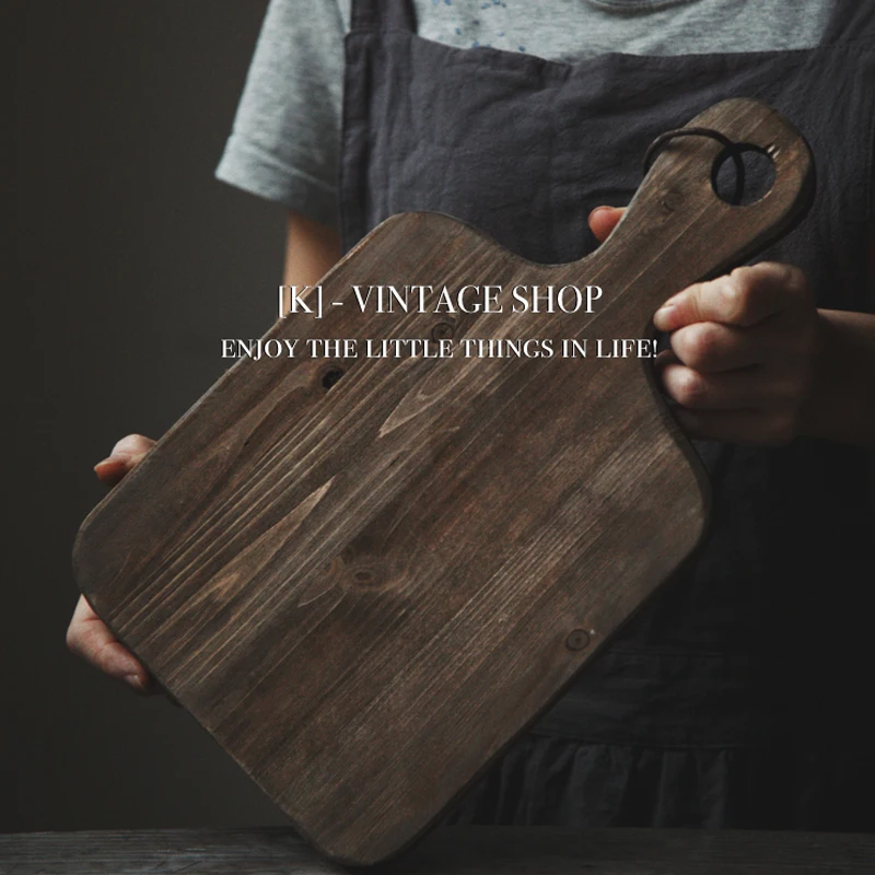 Ahunderjiaz-Vintage Solid Wood Cutting Board, Round Bread Pan, Rectangular Tray, Kitchen Food Photography Props, Outdoor Tablewa